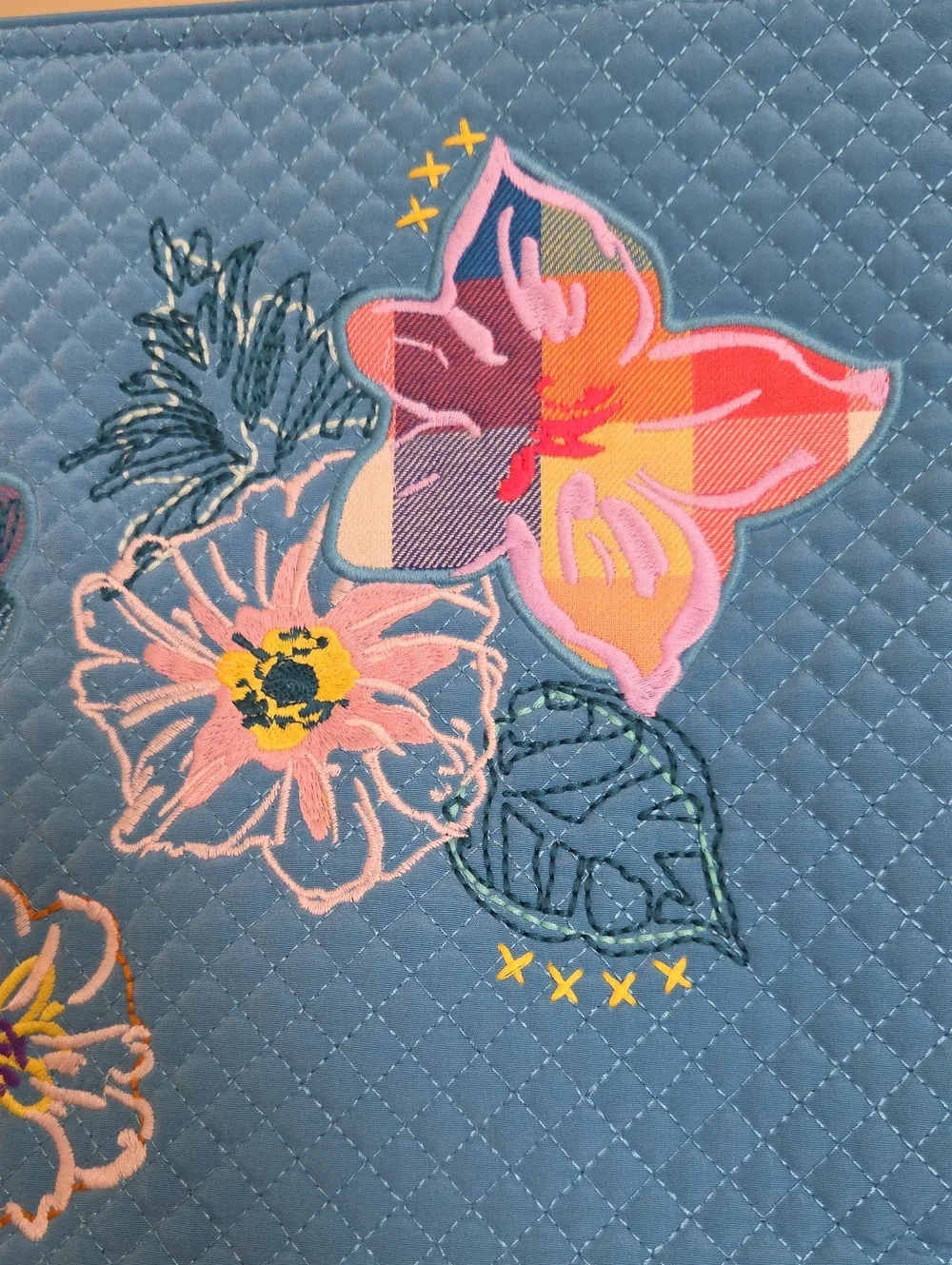 Vera Bradley Tote Bag Turquoise Blue With Flowers